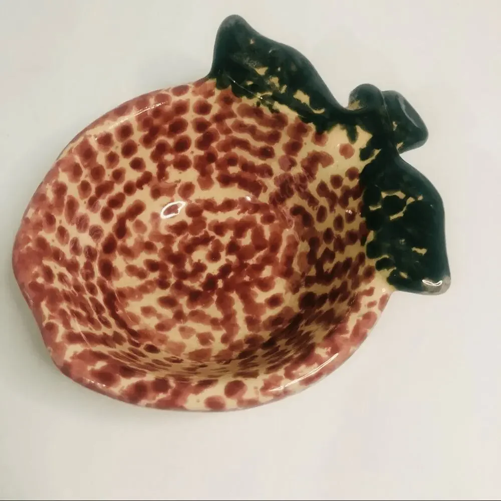 vtg ceramic apple dish red spatterware trinket dish‎ country grandma core